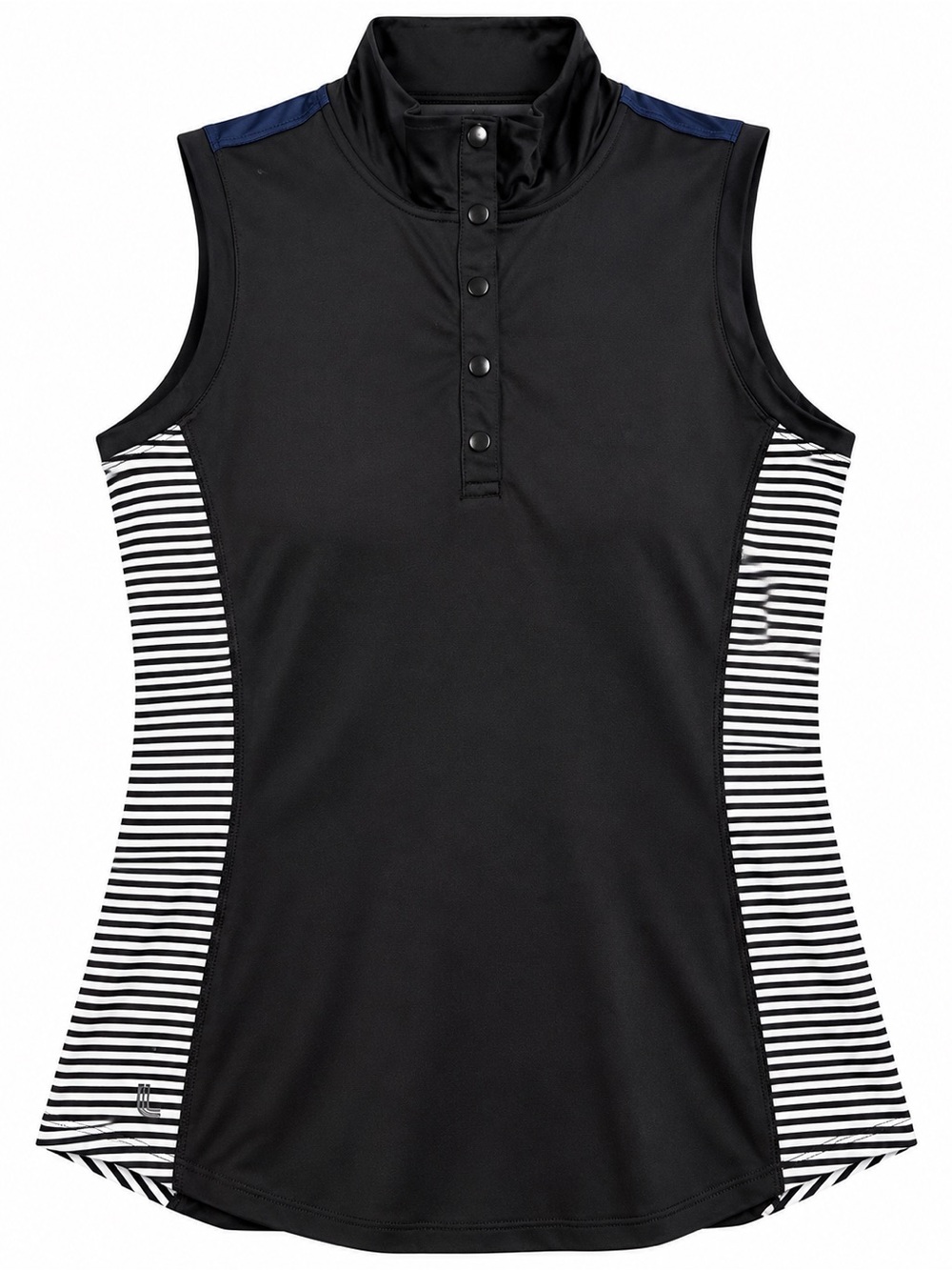 Title: Lolë Sleeveless Performance Polo | Black Striped | Size S